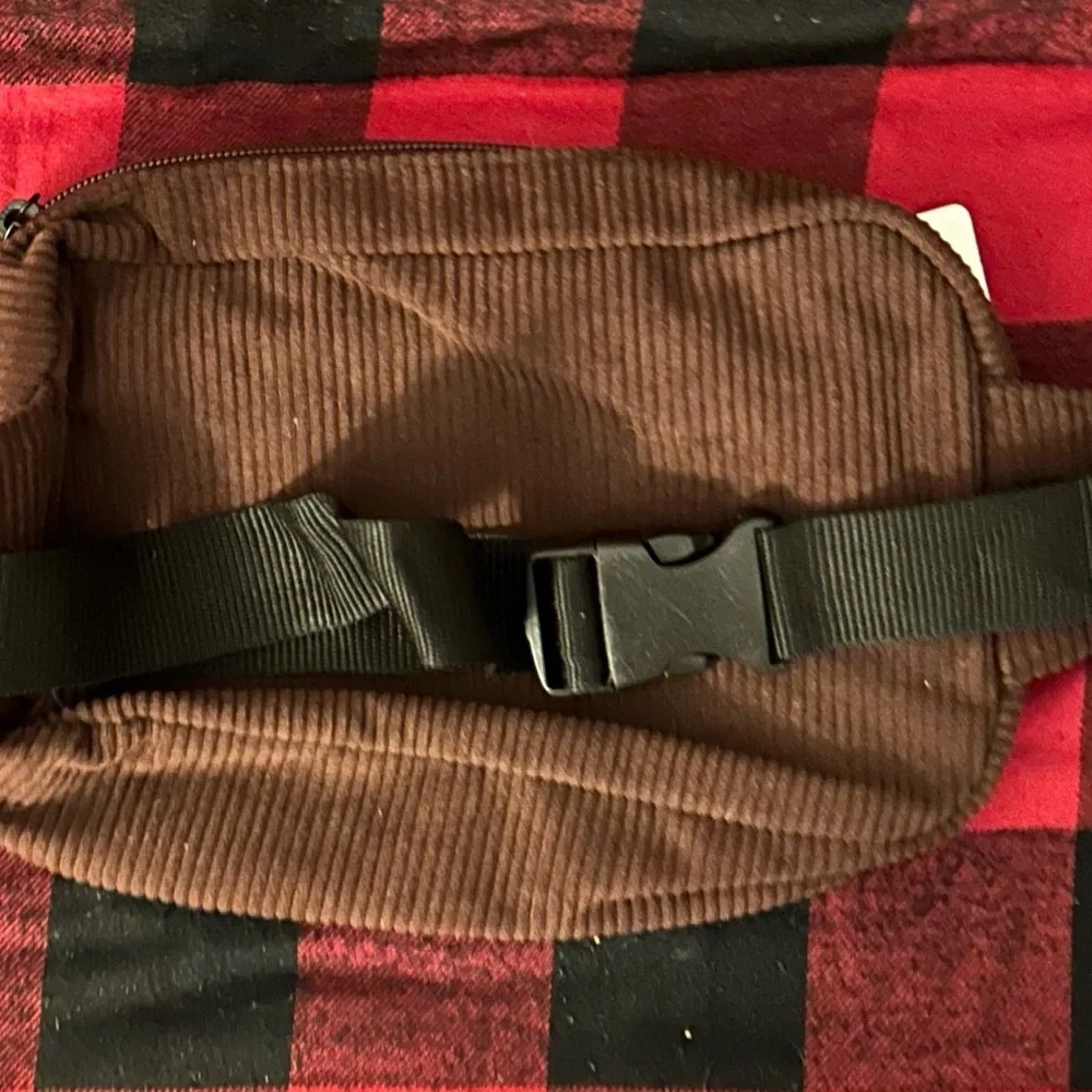 SOLD-Brown Travel Bag with Corduroy Texture and Multiple Compartments - Picture 3 of 3